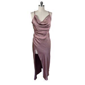 Hey Babe Midi Slip Dress Medium Pink Satin Evening Party Holiday Feminine Flirty